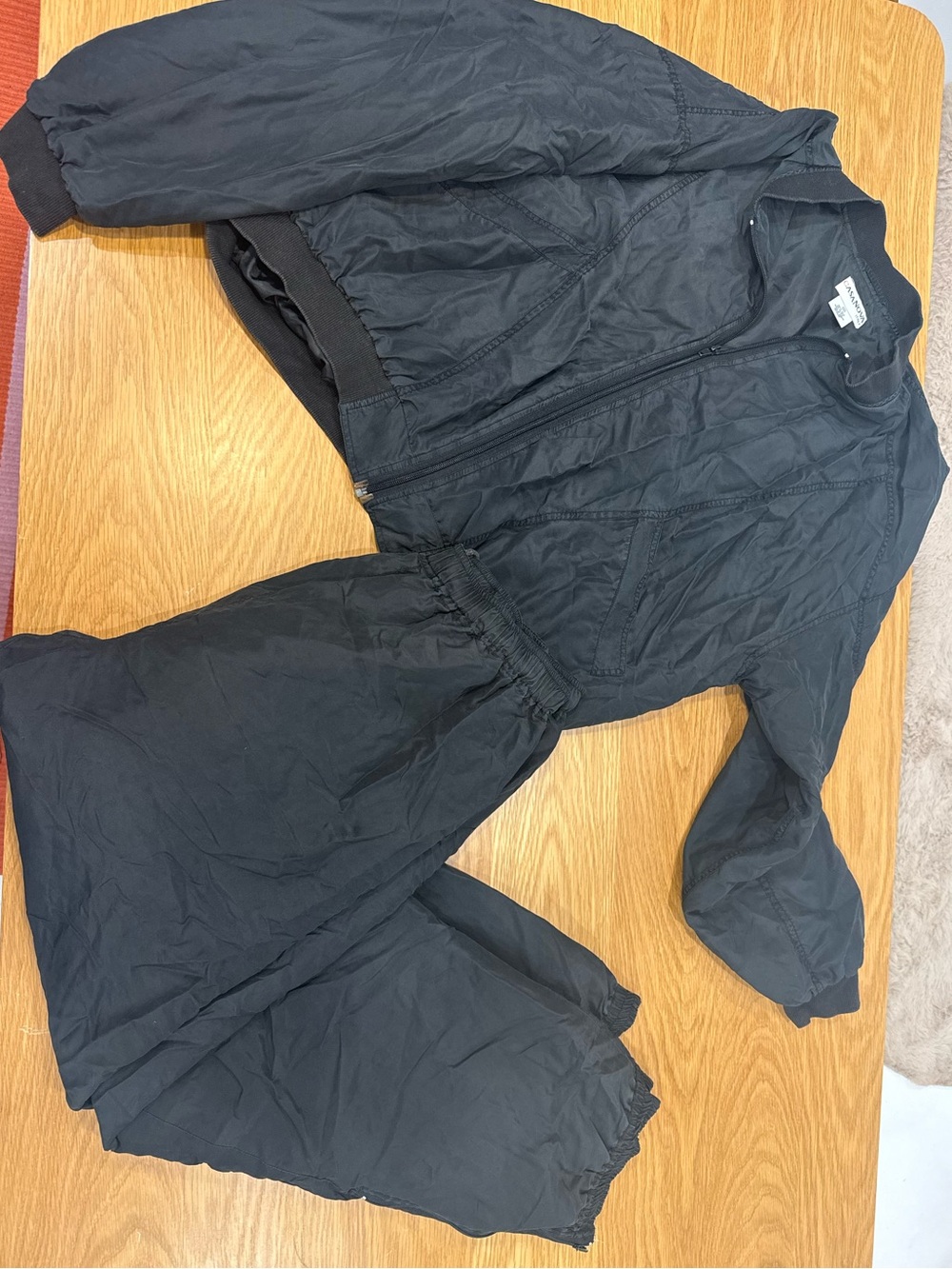 Vintage 90s Casanova Black 100% Silk 2-Piece Tracksuit Set Jacket Joggers M